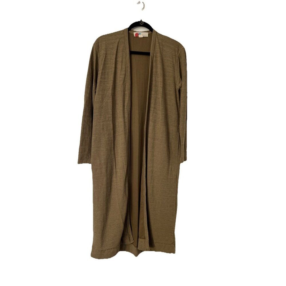 Free People Beach Navy Green Side Pockets Solid‎ Open Front Long Cardigan Sz SP